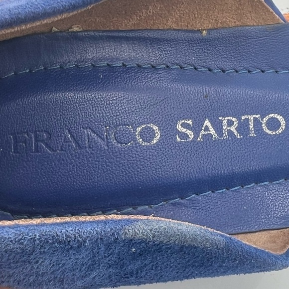 Franco Sarto Blue Suede Venezia Peep Toe Sandals Size 8 1/2 Women's - Picture 2 of 10